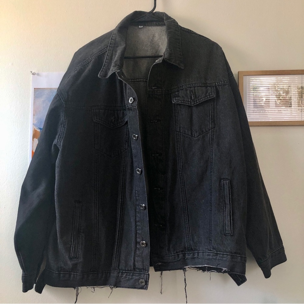 Black Denim Jacket - Distressed Oversized Jean Coat - Grungy 90’s aesthetic